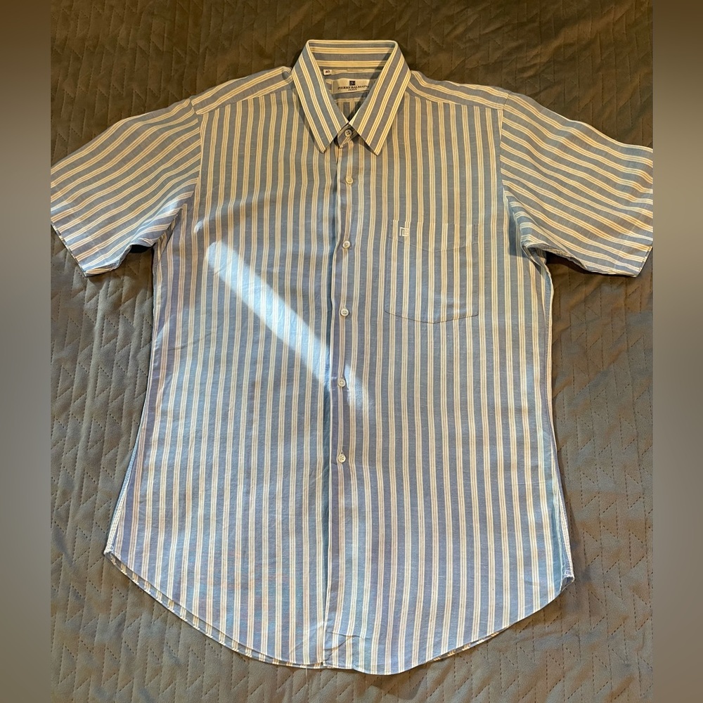 Pierre Balmain s/s linen cotton blend shirt‎ mens size 40 blue/white EUC